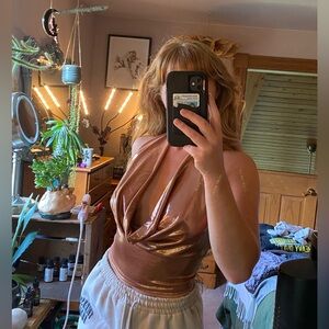 Fashion Nova bronze shimmer tie back halter top